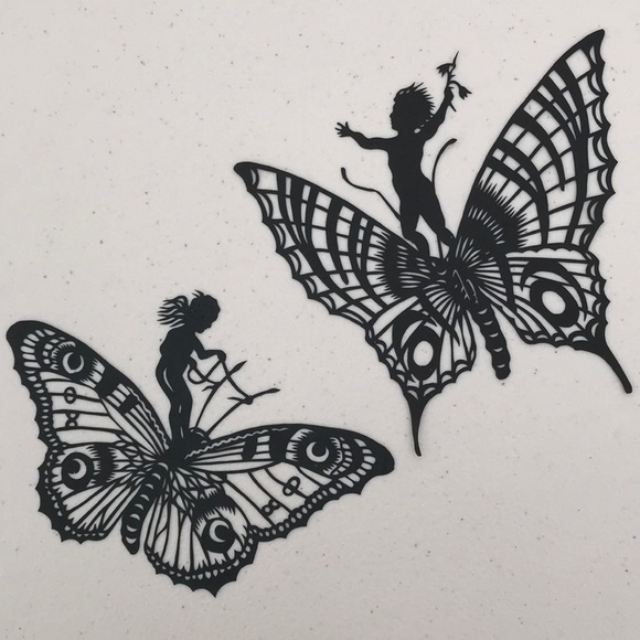 🔥ON SALE🔥Butterfly Boy & Girl 🔥SET💖Handmade PaperCut Silhouette 🔥 - Picture 1 of 5